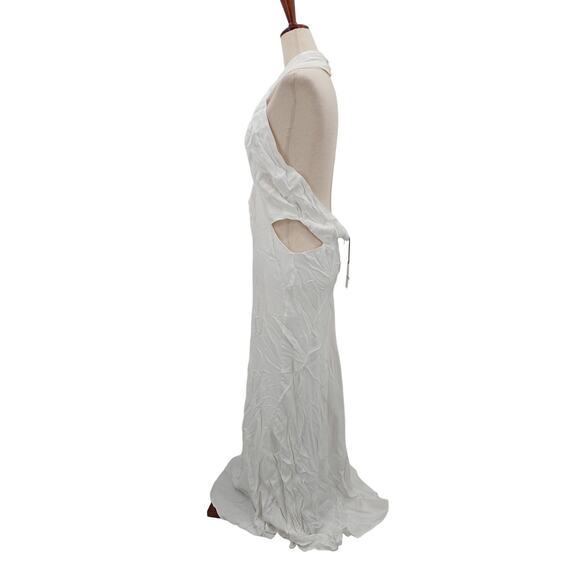 BARDOT SZ 12 L Orchid White Wyn Satin Halter Backless Maxi Dress NWT B118 - Picture 4 of 9